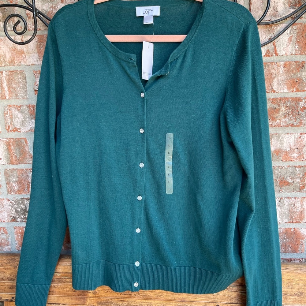 LOFT Teal Button-Up Cardigan size large